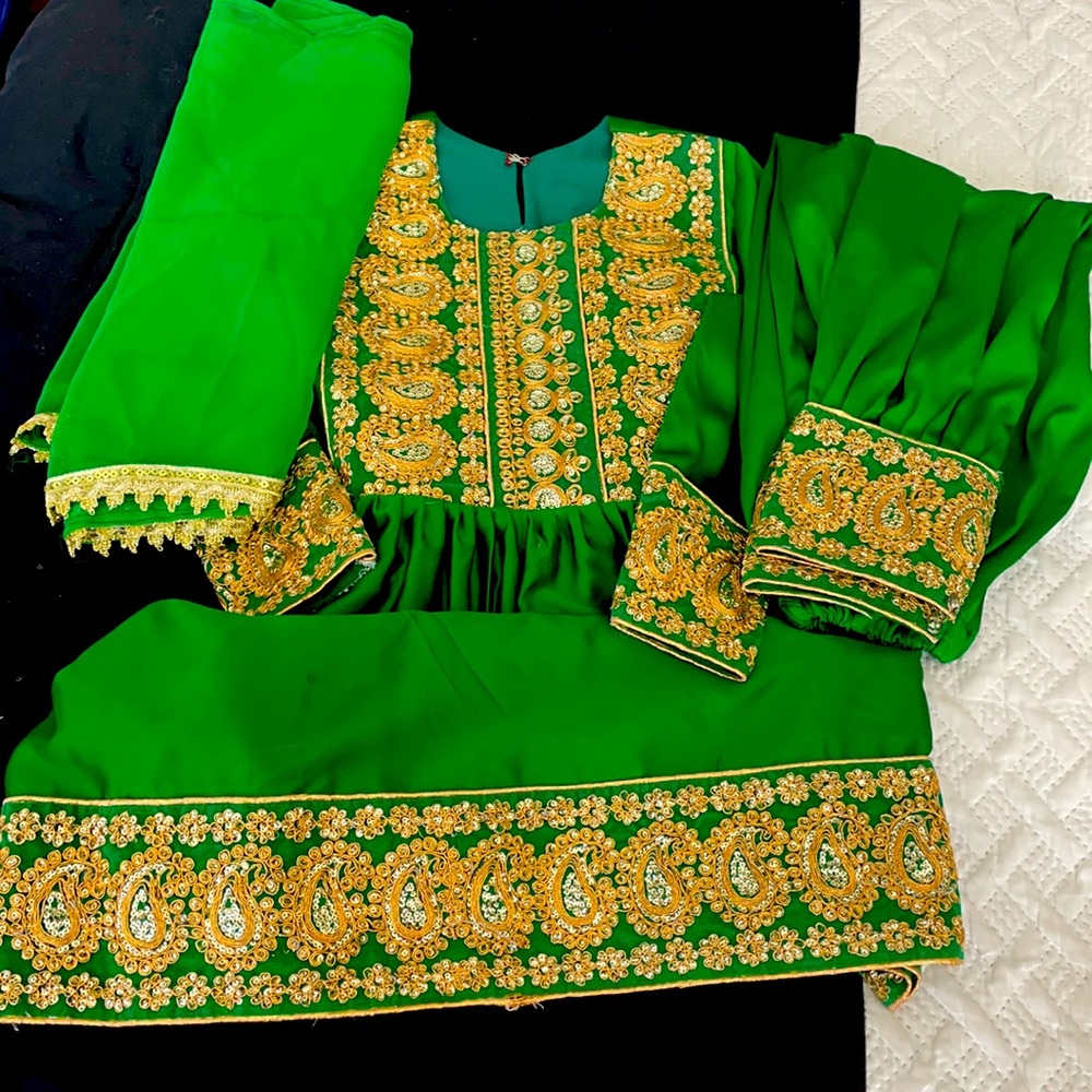 Little girl Green Afghan Dress set